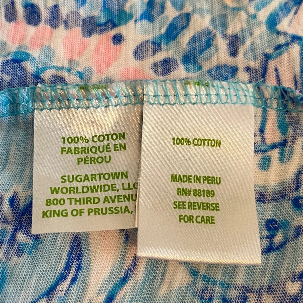 Lilly Pulitzer Etta V-Neck Tee T Shirt in Blue Grotto, Commotion in the Ocean L - Picture 14 of 16